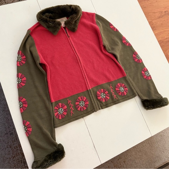 Telluride Vintage Floral Embroidered Knit Cottagecore Nordic Cardigan Sweater - Picture 2 of 6